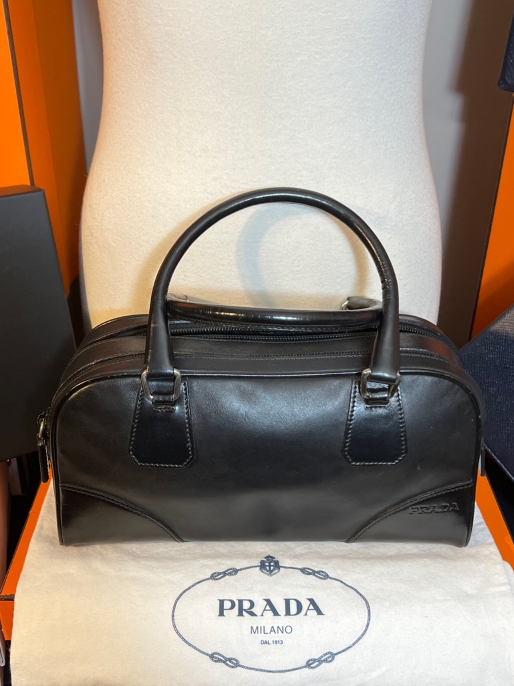 Prada Black Leather Double-Handle Satchel - Picture 4 of 12